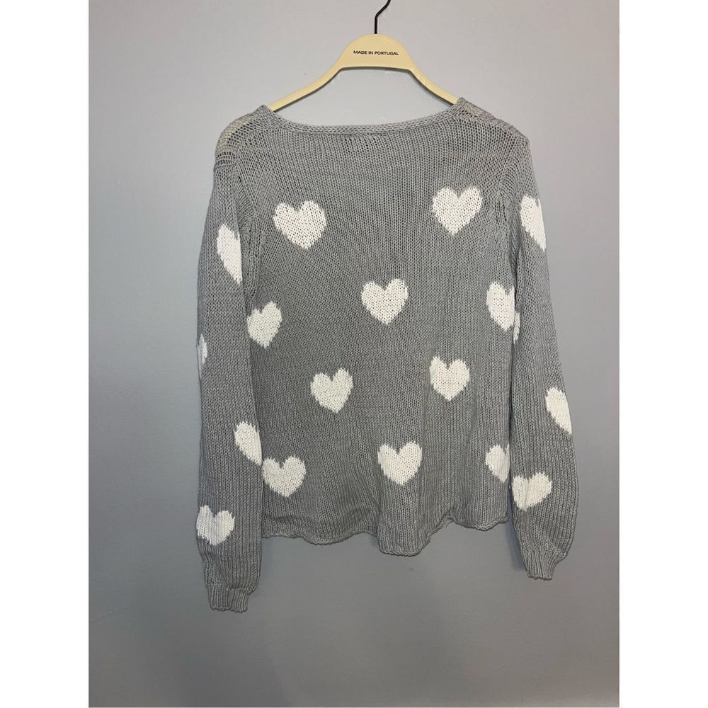 Wooden Ships Besotted Hearts V-Neck Sweater Gray & White Size XS/S - Picture 4 of 4